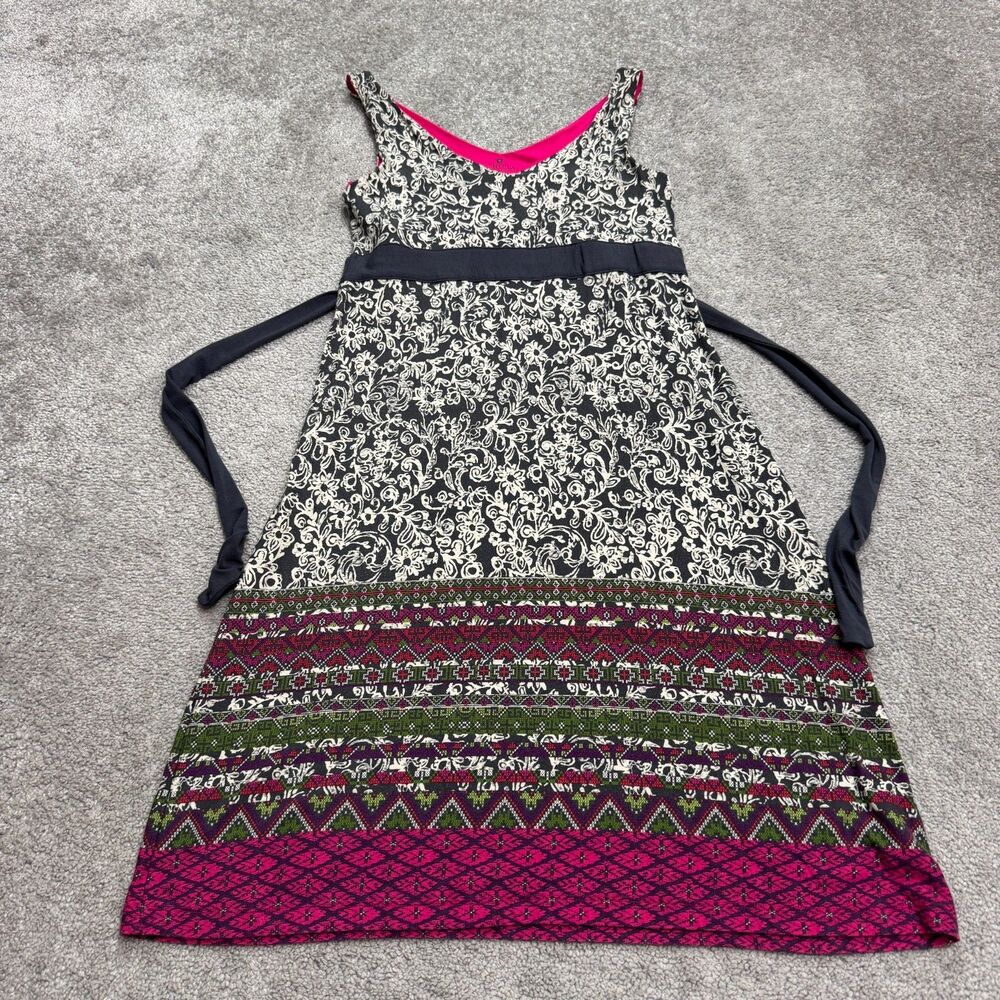 Athleta A-Line Midi Dress Womens Small Floral Geometric Sleeveless Tie Back